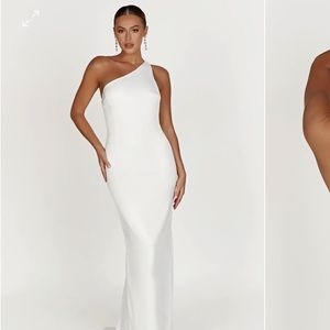 Meshki Harper One Shoulder Gown in White.
